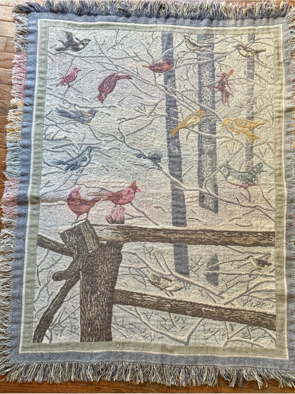 Birds on Branches Woven Throw Blanket - Multicolor